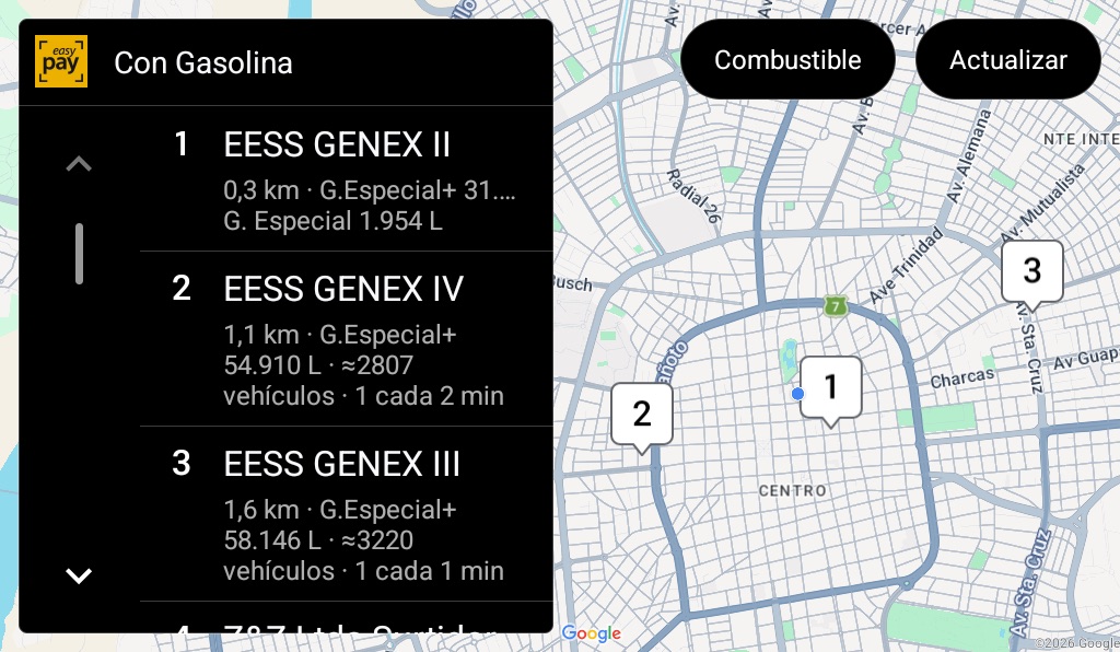 Mapa con las estaciones con gasolina cerca