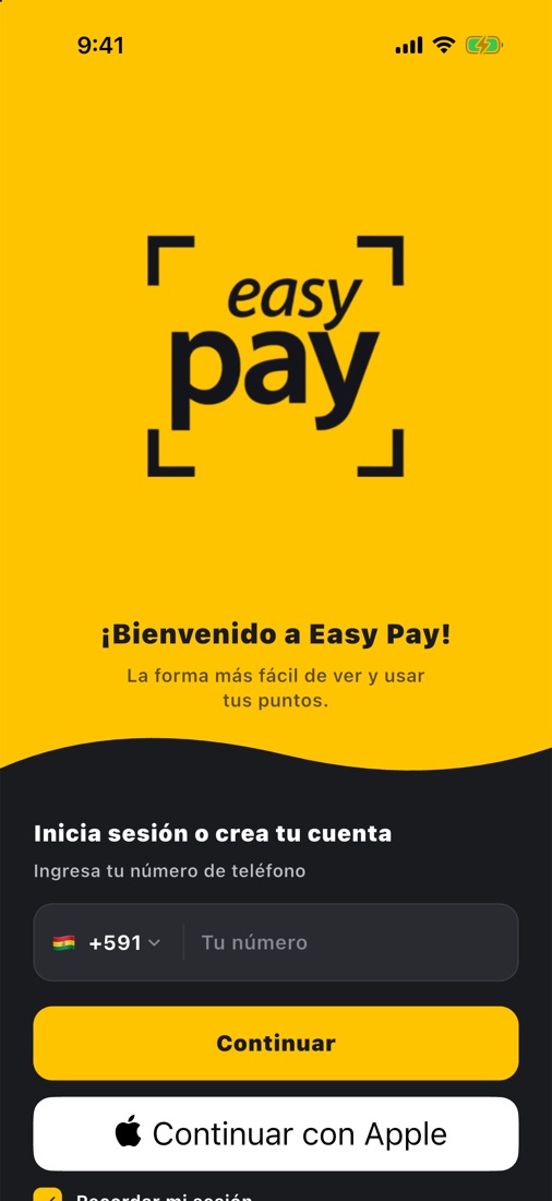 Pantalla para entrar con tu número o con Apple