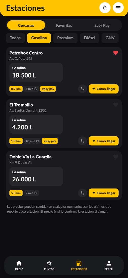 Estaciones con combustible cerca